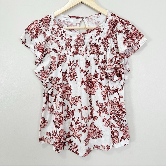 Maurices Tops - Maurices Soft White Floral Smocked Flutter Sleeve Blouse Womens Sz M